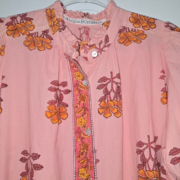 Alix of Bohemia Remi Peony Midi Dress Pink Hand Block Print Cotton Size Large - Picture 10 of 10